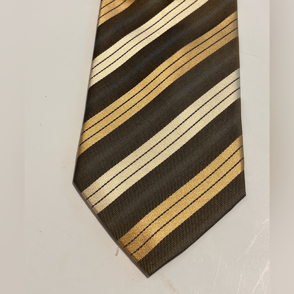 Valerio Garati Classic Slanted Stripe Stylish Timeless Necktie, Brown/Gold/Black